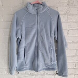 Columbia Women's Full Zip Fleece Jacket Light Blue Solid Long Sleeve Size Large